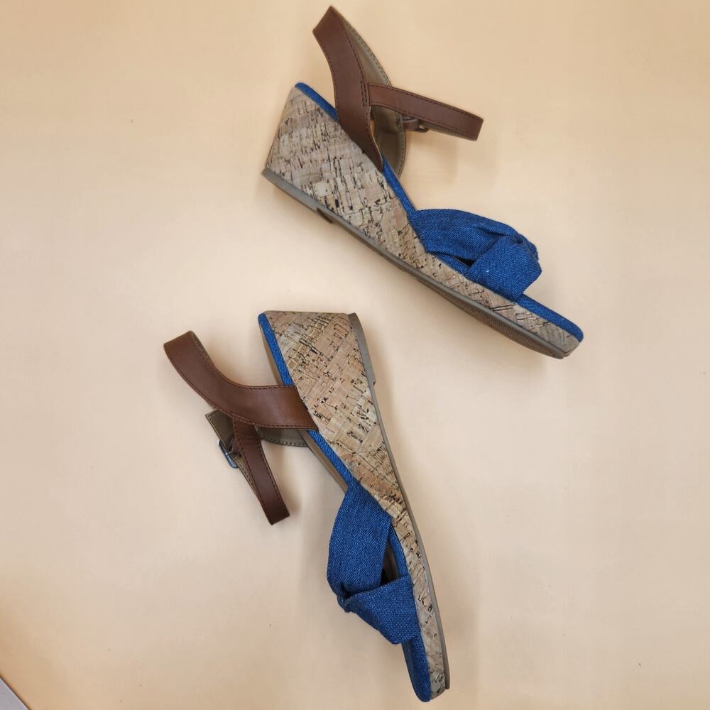 Sugar Big Girls Denim Blue Palmier Summer Cork Wedge Sandals Size Kids 4M - Picture 5 of 7